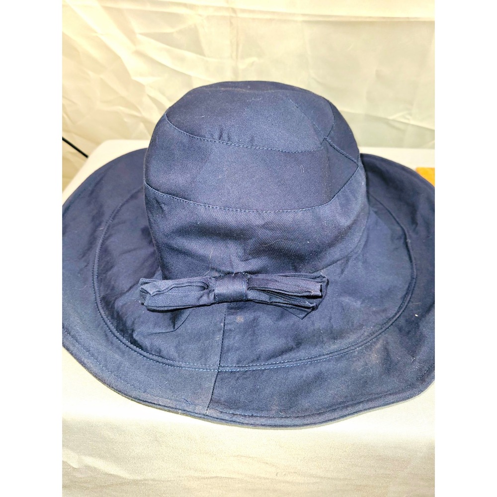 Comhats Women's Blue Wide Brim Sun Hat Bow Accent Lined Cotton/Poly Size M